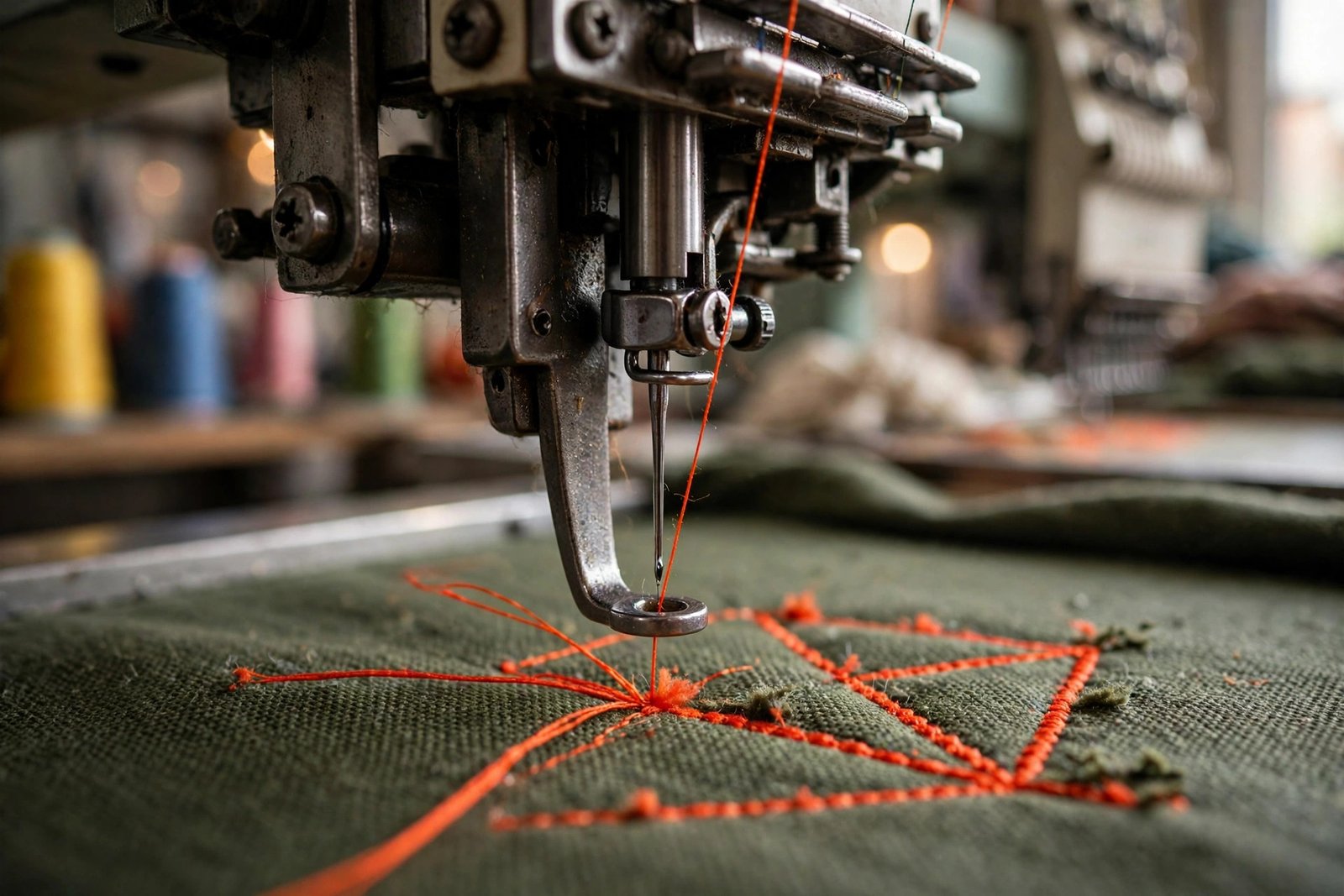 colorful embroidered clothing label close-up